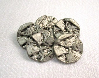 Super Sturdy Textures: 3/4" (19mm) Matte & Glossy Silvertone Metal Buttons • Set of 5 New Old Stock Matching Buttons