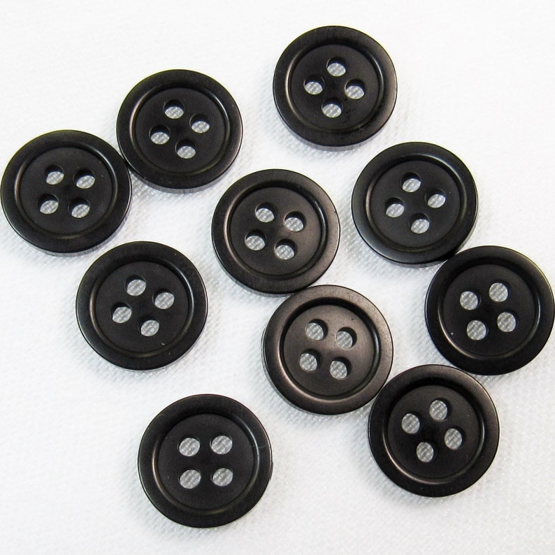 Basic Black: 7/16 11mm Semi-Glossy Buttons Set of 10 Vintage New Old Stock Matching Buttons image 2