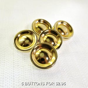 Bright Gold Dimensions: 1&quot; (25mm) Metal Buttons • Set of 5 Matching Vintage Buttons