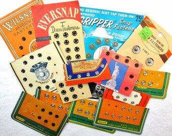 Snap It Up! Destash Lot of Vintage Metal Snap Fastener Sets, Assorted Sizes and Styles • 14 Full & Partial Cards, 108 Sets Total