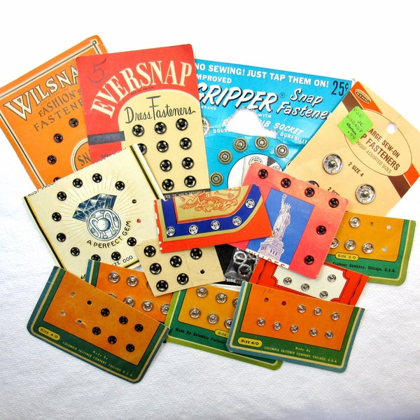 Snap It Up! Destash Lot of Vintage Metal Snap Fastener Sets, Assorted Sizes and Styles • 14 Full & Partial Cards, 108 Sets Total