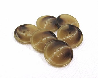 Brown Sugar-Chocolate Shine: 7/8" (22mm) Faux Horn Buttons - Set of 6 Vintage New Old Stock Matching Buttons