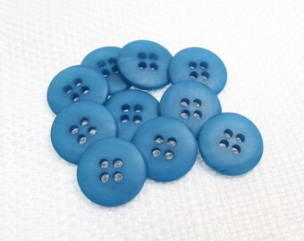 Cerulean Marble: 9/16" (14mm) Medium Blue Buttons • Set of 10 Vintage New Old Stock Buttons