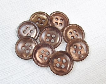 Tawny Shimmer: 9/16" (14mm) Lustrous Medium Brown Buttons • Set of 9 Vintage New Old Stock Buttons