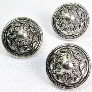 A Round of Flowers: 3/4 19mm Antiqued Silvertone Metal Buttons Set of 3 Vintage New Old Stock Buttons image 2