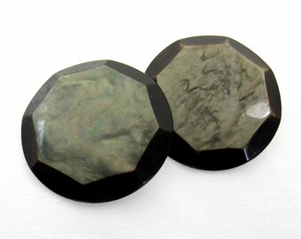 Marbled Greens & Brown: Large 1-5/8" (41mm) Multi-Toned Buttons • Set of 2 Vintage New Old Stock Buttons