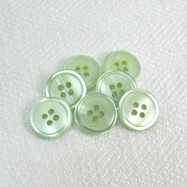 Mint Shimmer: 1/2" (13mm) Lustrous Light Green Buttons • Set of 7 Vintage New Old Stock Buttons