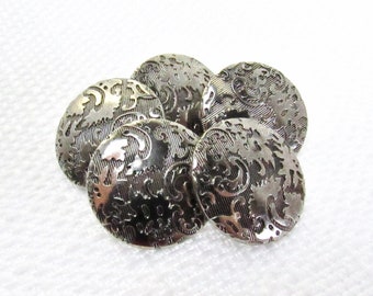 Textured Filigree: 11/16" (18mm) Bright Silvertone Faux Metal Buttons • Set of 5 Vintage New Old Stock Matching Buttons