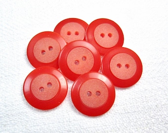 Dual Texture, Dual Tone: 3/4" (19mm) Cherry Red Buttons • Set of 7 Vintage New Old Stock Matching Buttons