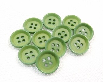 Subtle Two-Tone: 9/16" (14mm) Pistachio Green Buttons • Set of 11 Vintage New Old Stock Matching Buttons