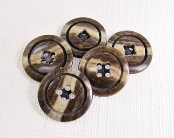 Square Center Accent: 7/8" (22mm) Cocoa Brown and Cream Marbled Buttons • Set of 5 New / Unused Buttons