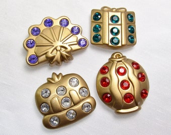 Shapely "Gems": Large Satin Sand-Gold with Acrylic "Gems" Button Covers • Set of 4 New / Unused Covers