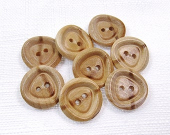 Center Triangle: 11/6" (18mm) Natural Wood Buttons • Set of 8 Vintage New Old Stock Buttons