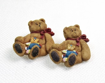 Bears with Bears: 1" (25mm) x 1" (25mm) Novelty Buttons • Set of 2 Vintage New Old Stock Buttons