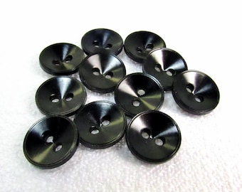 Quite Dishy! 1/2" (13mm) Glossy Black Buttons • Set of 11 Vintage New Old Stock Matching Buttons