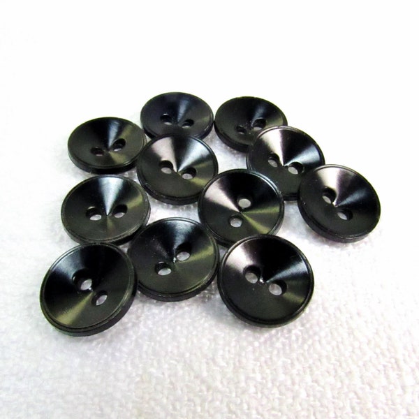 Quite Dishy! 1/2" (13mm) Glossy Black Buttons • Set of 11 Vintage New Old Stock Matching Buttons