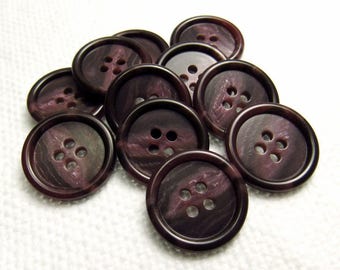Deep Grape Swirl: 3/4" (19mm) Dark Purple Buttons with Marbled Detail • Set of 11 New / Unused Buttons