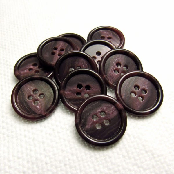 Deep Grape Swirl: 3/4" (19mm) Dark Purple Buttons with Marbled Detail • Set of 11 New / Unused Buttons