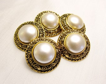 Scrolled Edge: 13/16" (21mm) Antiqued Gold Faux Metal Buttons • Set of 5 New / Unused Matching Buttons