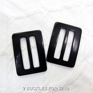 Black Buckles: 1-3/8&quot; (35mm) x 1-7/8&quot; (48mm) Plastic Buckles • Set of 2 Vintage New Old Stock Matching Buckles