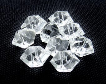 Crystal Hexagons: 5/8" (15mm) Wide x 7/16" (11mm) High Asymmetrically Faceted Glass Buttons/Beads • Set of 9 Matching Vintage Pieces