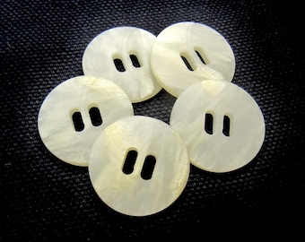 Ribbon-Hole Cream: 13/16" (21mm) Marbled Buttons • Set of 5  New / Unused Buttons