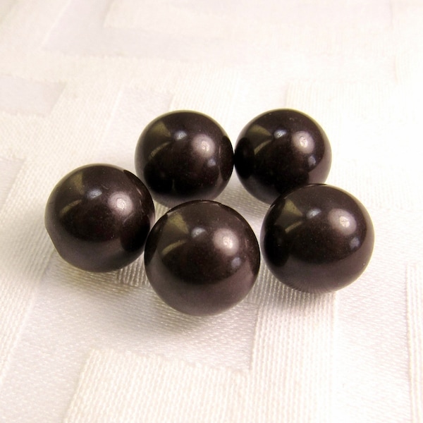 Darkest Brown: 1/2" (13mm) Glossy Deep Brown Ball Buttons • Set of 5 Matching Vintage Buttons