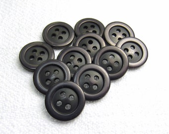 Deep Charcoal Gray: 9/16" (14mm) Buttons • Set of 11 Vintage New Old Stock Matching Buttons