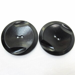 Smooth Dimensions: Large 1-5/8 41mm Glossy Black Buttons Set of 2 Matching Vintage Buttons image 2