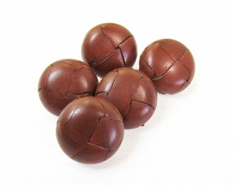 Sienna Leather: 5/8" (15mm) Medium Brown Genuine Leather Buttons • Set of 5 Vintage New Old Stock Matching Buttons