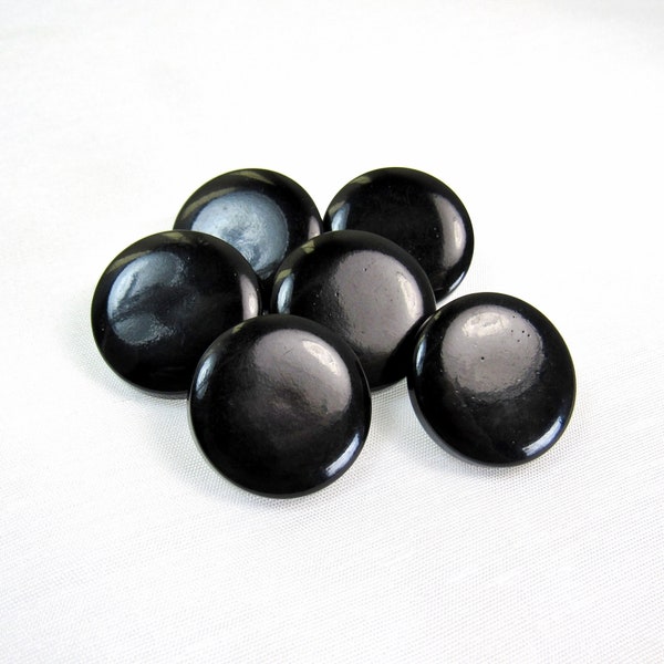 High Gloss: 7/8" (22mm) Smooth, Shiny Black Buttons • Set of 6 Vintage New Old Stock Matching Buttons