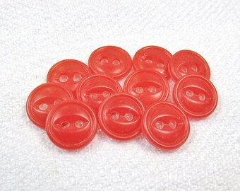 Tomato Red: 7/16" (11mm) Satin-Gloss Buttons • Set of 11 Vintage New Old Stock Matching Buttons