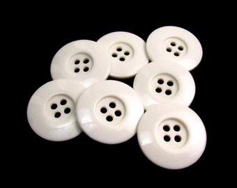 Paper White Gloss: 15/16" (24mm) White Buttons • Set of 7 Vintage New Old Stock Matching Buttons