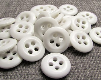 Simply White: 9/16" (14mm) Bright White Buttons • Set of 25 New/Unused Matching Buttons