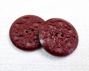 Vintage Bordeaux: Large 1-1/8" (28mm) Wine Red Casein Buttons • Set of 2 Matching Vintage Buttons