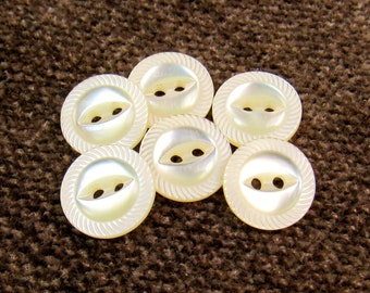 Spiral Rims: 7/16" (11mm) Glossy Cream Buttons • Set of 6 Vintage New Old Stock Matching Buttons