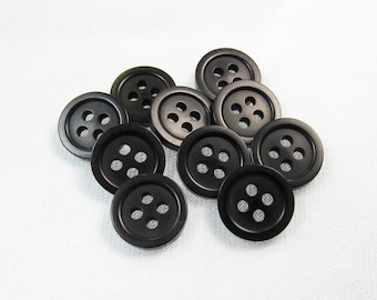 Basic Black: 7/16" (11mm) Semi-Glossy Buttons • Set of 10 Vintage New Old Stock Matching Buttons