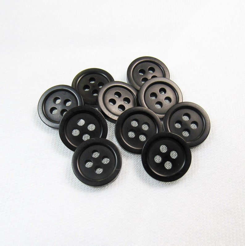 Basic Black: 7/16 11mm Semi-Glossy Buttons Set of 10 Vintage New Old Stock Matching Buttons image 1