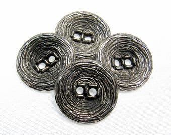 Silvertone Nests: 7/8" (22mm) Metal Buttons • Set of 4 Vintage New Old Stock Matching Buttons