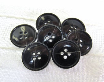 Black with a Flash: 13/16" (21mm) Glossy Black Buttons • Set of 7 New Old Stock Buttons