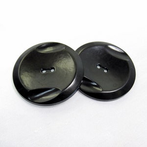 Smooth Dimensions: Large 1-5/8 41mm Glossy Black Buttons Set of 2 Matching Vintage Buttons image 1