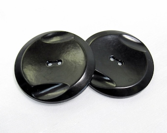 Smooth Dimensions: Large 1-5/8" (41mm) Glossy Black Buttons • Set of 2 Matching Vintage Buttons