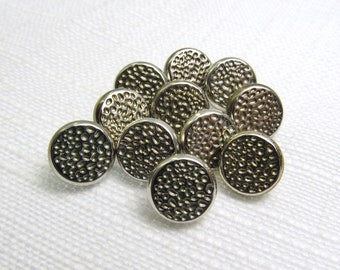 Silver Pebbles: 7/16" (11mm) Impressed Pebble-Textured Metal-Coated Plastic Buttons • Set of 11 Buttons