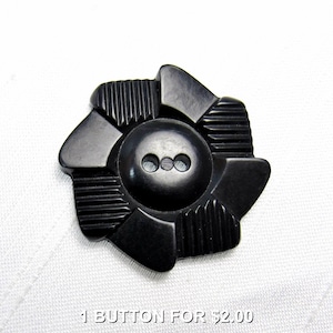 Spirale a 8 punte: grande bottone nero dimensionale da 1-1/4" (31 mm) ~ Vintage