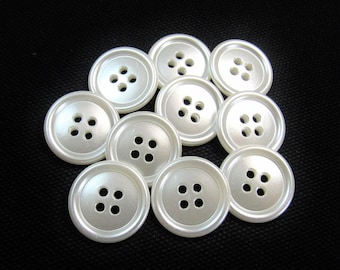 Silvery White: 3/4" (19mm) Metallic-Look Buttons • Set of 10 Vintage New Old Stock Matching Buttons