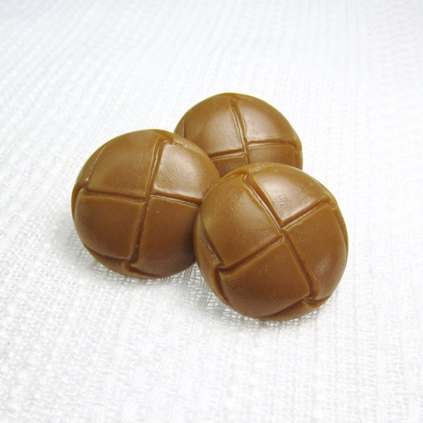 Caramel Weave: 1" (25mm) Leather-Look Plastic Buttons • Set of 3 New / Unused Matching Buttons