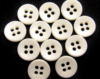 Paper White: 7/16" (11mm) Glossy White Buttons • Set of 12 Vintage New Old Stock Matching Buttons