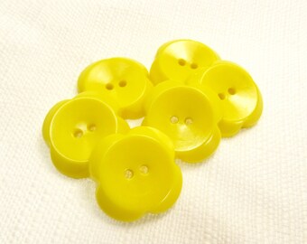 Bright Yellow Petals: 7/8" (22mm) Flower Buttons • Set of 6 Vintage New Old Stock Matching Buttons