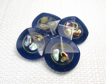 Dark Sapphire Glitter: 13/16" (21mm) Elegant, Dimensional Buttons • Set of 4 New / Unused Buttons