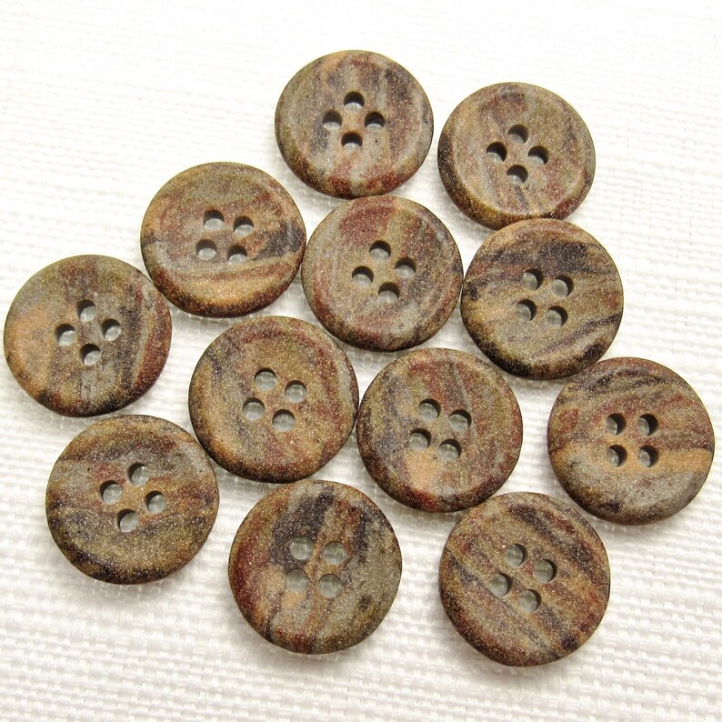 Rustic Earthtones: 5/8 15mm Marbled, Mixed Natural Color Buttons Set of 12 New / Unused Vintage Buttons image 2